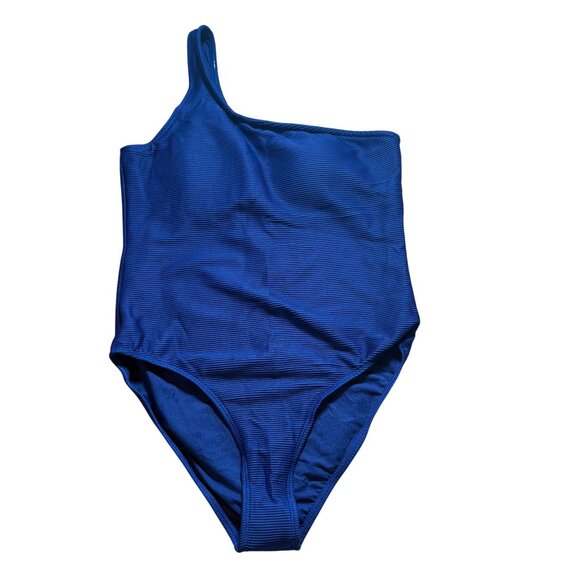 RACHEL Rachel Roy Ribbed One-Shoulder 1-Piece Swimsuit Blue Size Small NWT! - Picture 2 of 7